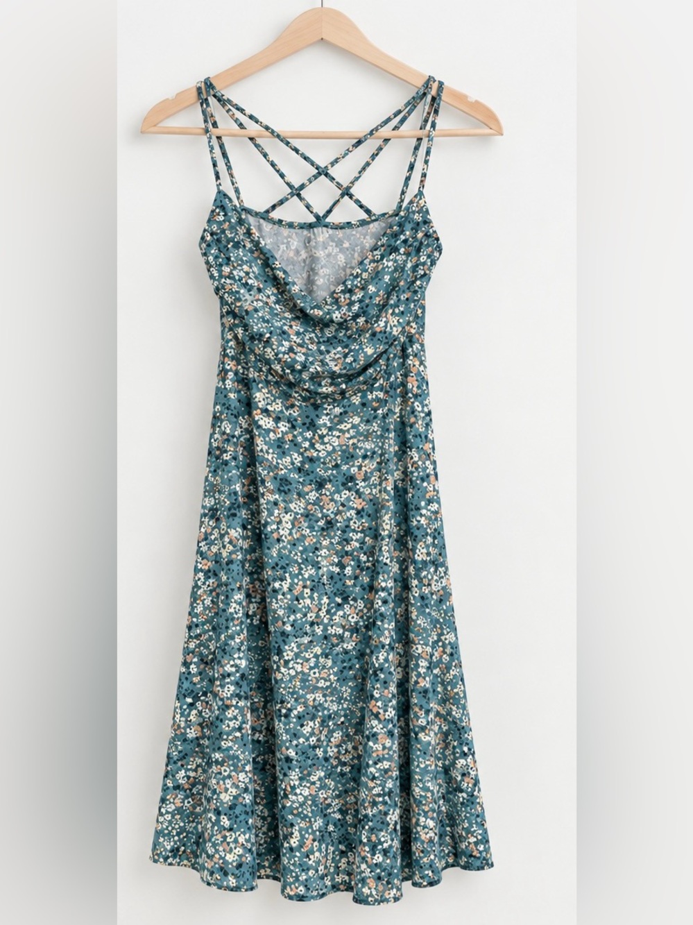 NWT Nine Britton Lizzy Brushed Knit Dress Teal Floral Criss Cross Back M